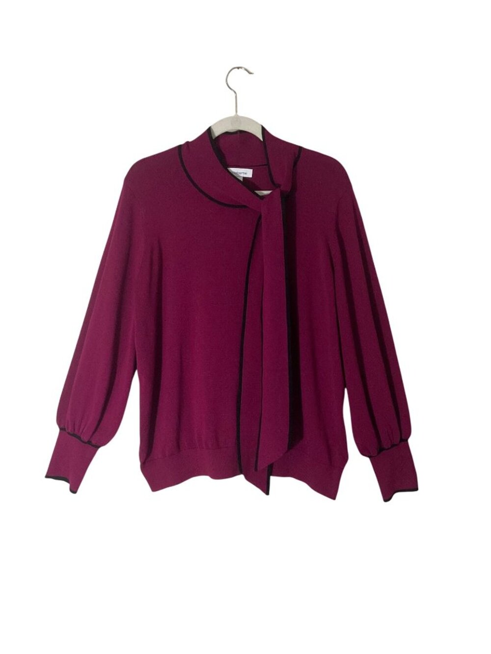 Liz Claiborne XXL Magenta Burgundy Purple Tie-Neck Sweater Old Money Lady Like